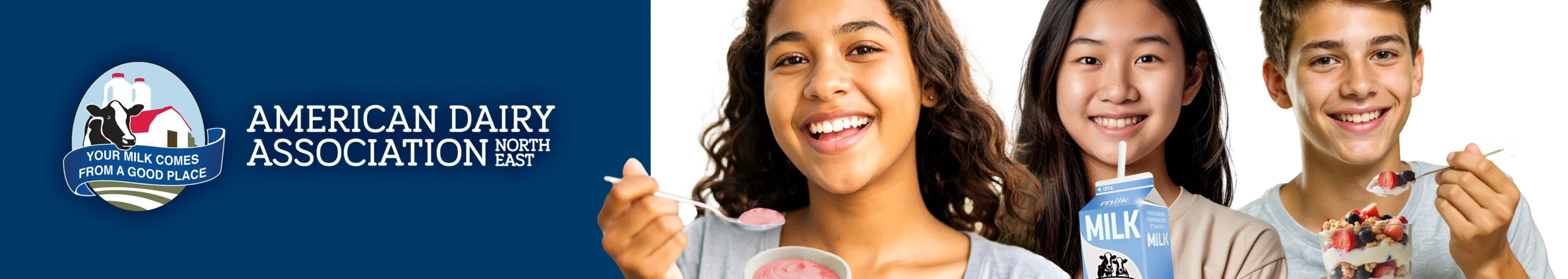 Home page header image with students eating dairy foods